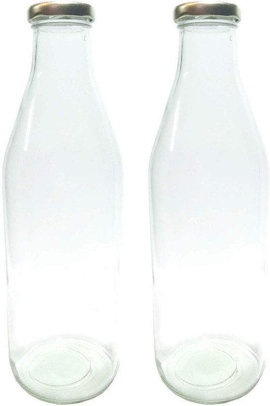 valuebazaar Milk, Water and Juice Glass Bottle with Air Tight Cap - 1 Litre (Set of 2) 1 Bottle(Pack of 2, Clear)