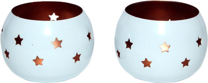 creative group White star design Iron Votive Tealight Holder Set Iron 2 - Cup Tealight Holder Set(White, Pack of 2)