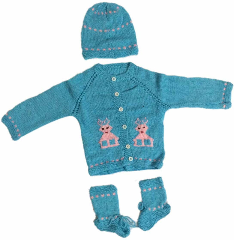 cute collection Baby Boys & Baby Girls Casual Sweater Bootie, Cap(Blue)