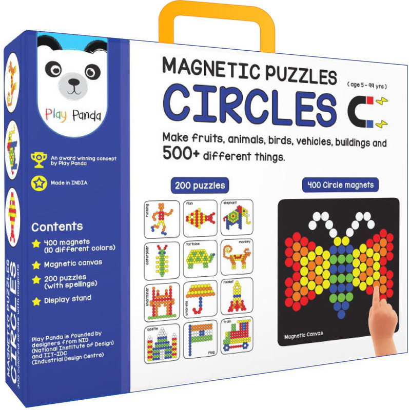 play panda Magnetic Puzzles - Circles with 400 colorful magnets, 200 puzzle book, Magnetic board and Display stand(400 Pieces)