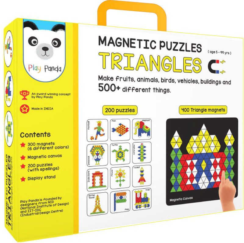 play panda Magnetic Puzzles - Triangles with 400 colorful magnets, 200 puzzle book, Magnetic board and Display stand(400 Pieces)