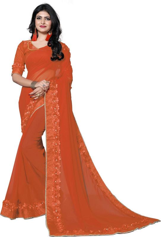 fab dadu Solid Fashion Poly Georgette Saree(Orange)
