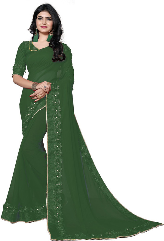 fab dadu Solid Fashion Poly Georgette Saree(Green)