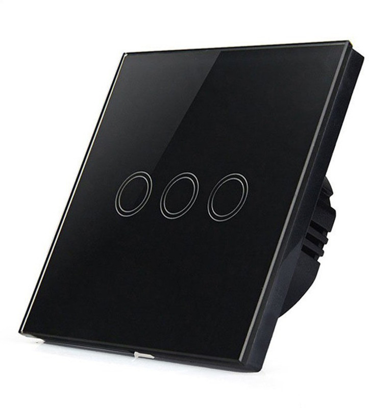 opuswiz 3 Gang Glass Panel Touch Screen Smart Switch(Black)