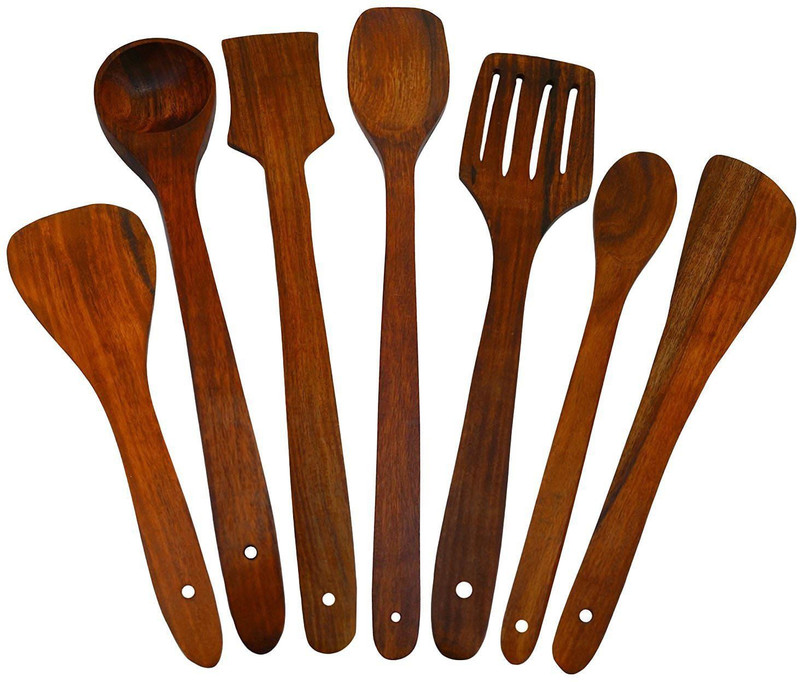 Woodykart Wood Cooking Spoon, Serving Spoon Set(Pack of 6)