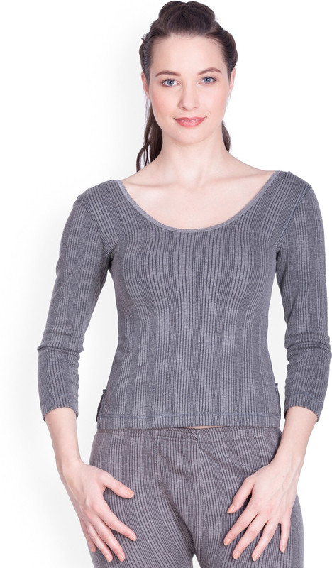 Lux Inferno Charcoal Melange 3 Quarters Round Neck Short Women Top Thermal