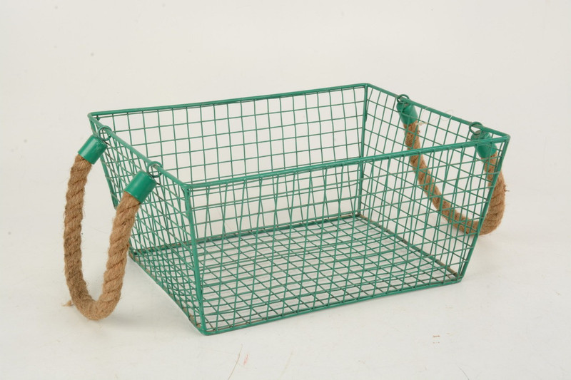 rrshandicrafts Royallifestylee IRON WIRE BASKET WITH ROOP HANDAL Iron Fruit & Vegetable Basket(Green)
