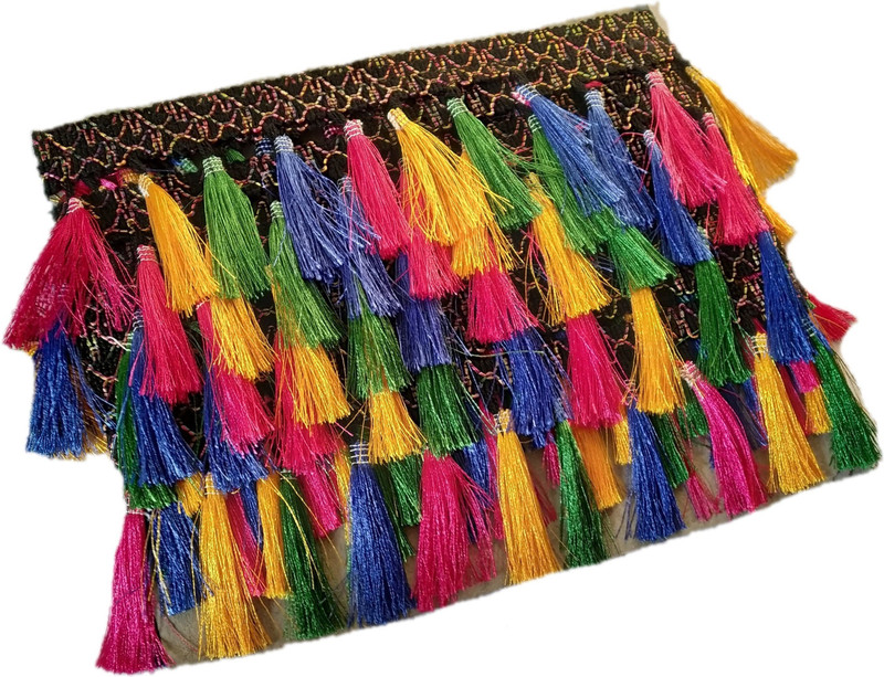 hariyanilace new best black fancy lace with multicolor mini tassels Lace Saree Falls(Multicolor, Black)