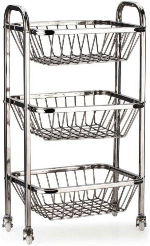 avishi Stainless Steel Fruit And Vegetable 3 PCs Trolley Stainless Steel Kitchen Trolley