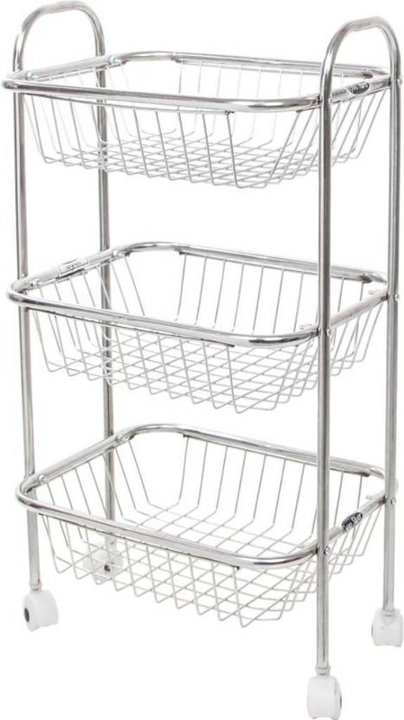 swati Stainless Steel Fruit And Vegetable 3 PCs Trolley Steel Kitchen Trolley