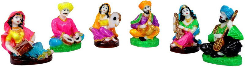 mantra art gallery marble base polyresin Rajasthani showpiece figurines | rajasthani handicraft figurines | showpieces for home decor | home warming | decorative items for home decoration | christmas home decor(set of 6) Decorative Showpiece  -  17 cm(Polyresin, Multicolor)