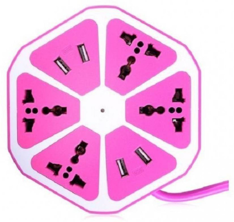 Big Square 6 Ports Multi-purpose Charging Station USB Charger Power Multi Spike International 6 Socket 6 Socket Surge Protector(Pink)