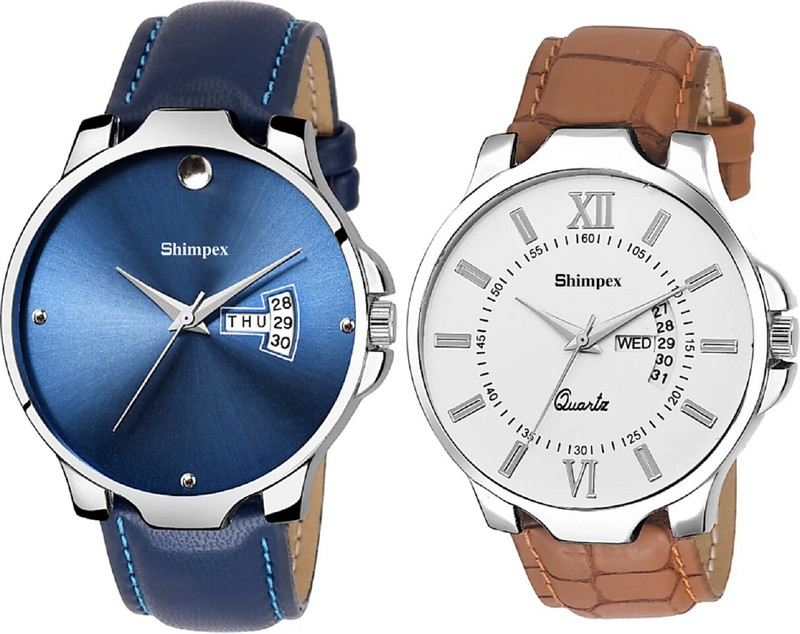 shimpex 8075013 WHITE & BLUE ( COMBO ) Dial Day And Date Functioning Watch (1 year warranty) Analog Watch  - For Men