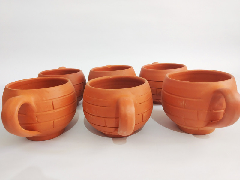 spk Handmade Terracotta Traditional tea/coffee cups set of 6, Inside pure glazed best quality Terracotta(Brown, Pack of 6)