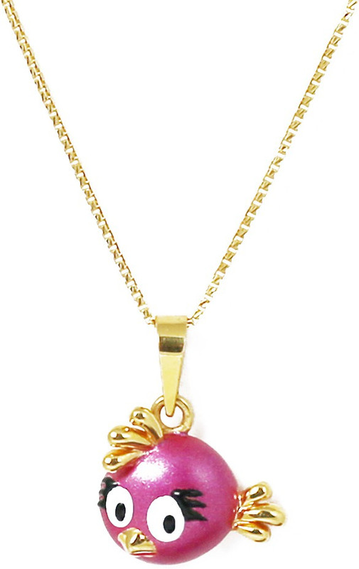 Bhima Jewellers Pink Angry Bird with Chain Long and Short Chain Yellow Gold Precious Chain(22kt)