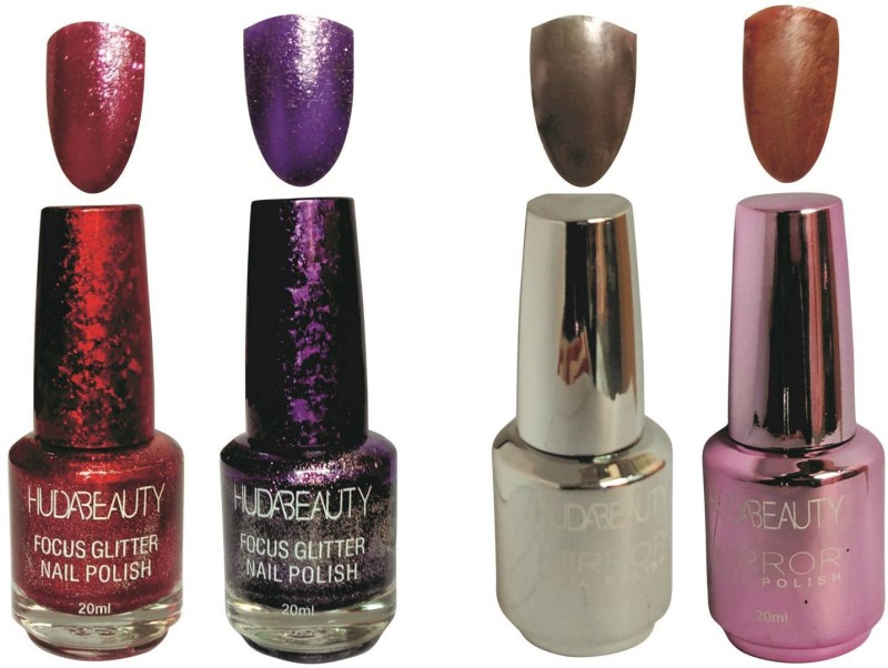 Buy Huda Beauty GLITTER AND MIRROR NAIL POLISH STERLING SILVER, CHERRY RED,  DARING PURPLE, BRIGHT PINK(Pack of 4) Online at desertcartMorocco