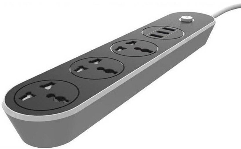 Sadvidhya 3 USB ports with 3 Power Socket Anti-Static Power Socket 3 Socket Surge Protector(Black)