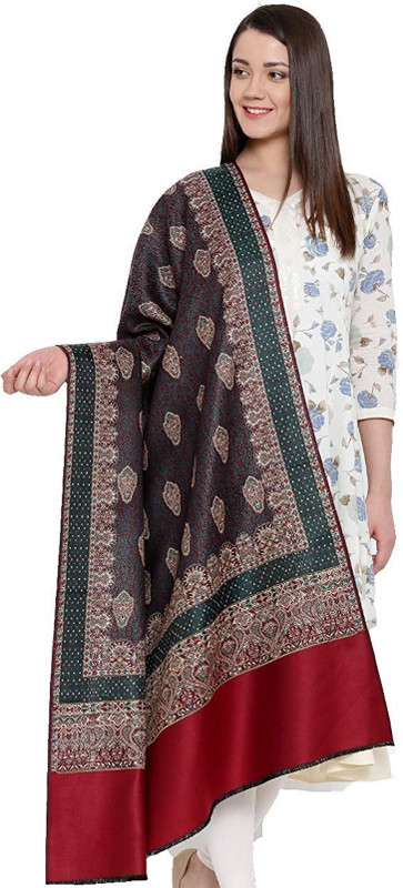 royal kashmir Pure Wool Polka Print Women Shawl(Maroon)