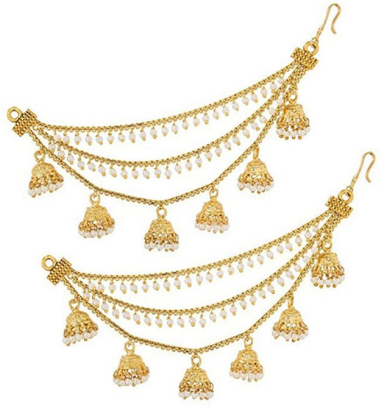 the fab Padma Kaan chain hair accessory Pearl Metal Jhumki Earring