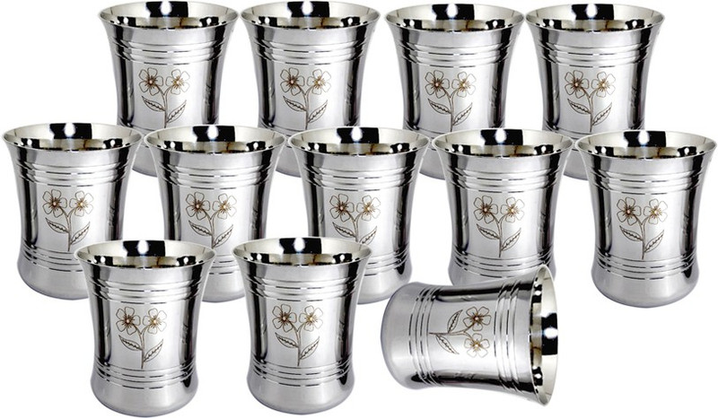 bartan hub Stainless steel glass set of 12 pcs (400ml) Glass Set(Steel, 400 ml, Steel, Pack of 12)
