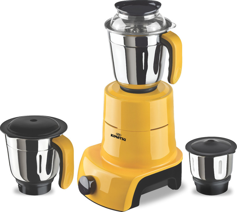 Kimatsu Glamour Mixer Grinder with 3 food grade stainless steel jars and a pure copper motor 550 Mixer Grinder(Yellow, 3 Jars)