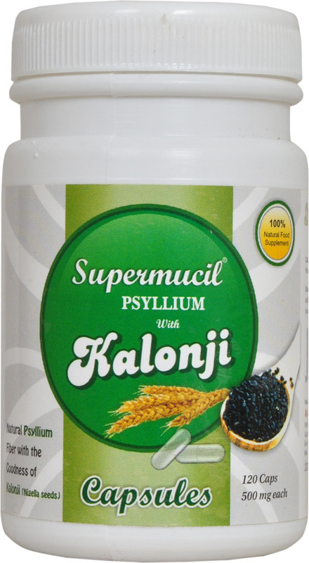 supermucil Psyllium with Kalonji Capsules: 480 Caps (500 mg each) (Combo Pack) (4X120 Caps)(480 No)