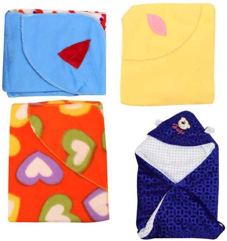 aroraonlinetraders Baby Crib Hooded Blankets Combo of 4 (Multicolor & Designs)(Multicolor)