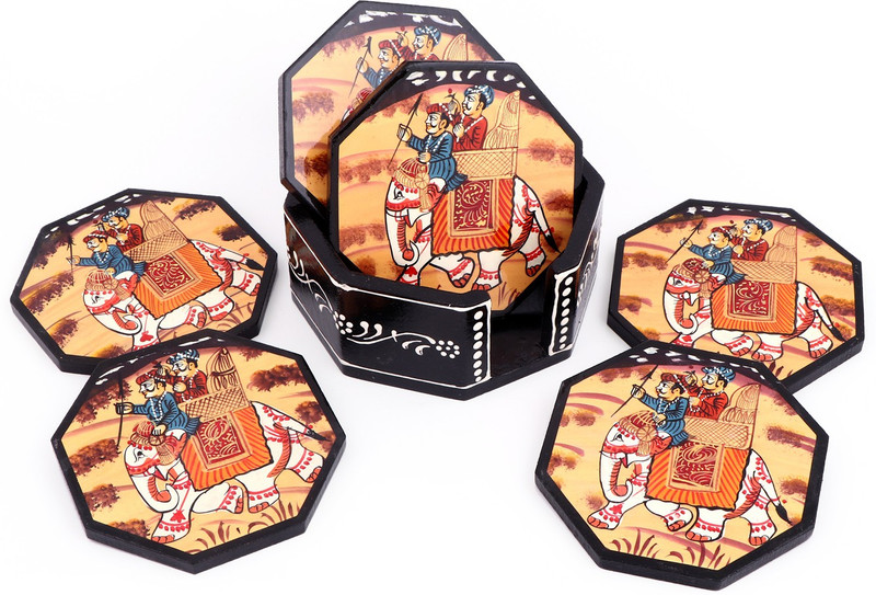 mystigo Square Wood Coaster Set(Pack of 6)