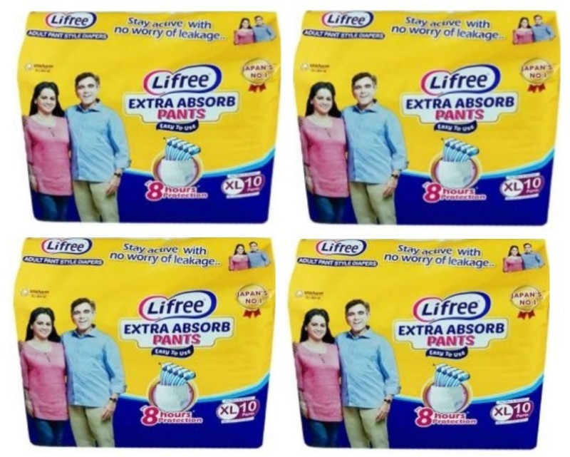 lifree Adult Pant Style Diaper Size XL, Set of 4 packs, 10 pcs per pack Total 40 pcs for waist size 35-49inches - XL(40 Pieces)