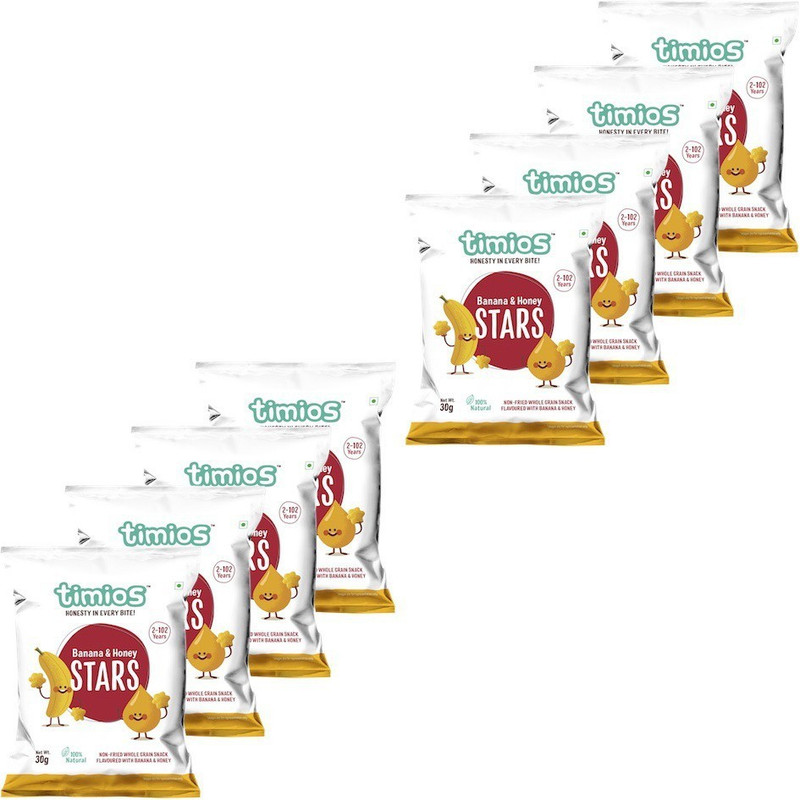 timios 2+ Years - Kids Snack - Banana And Honey Stars Pack of 8 Combo(240gms)