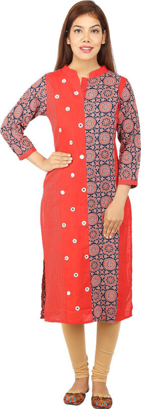 CHINMAYA Casual Embroidered Women Kurti(Dark Blue, Orange)