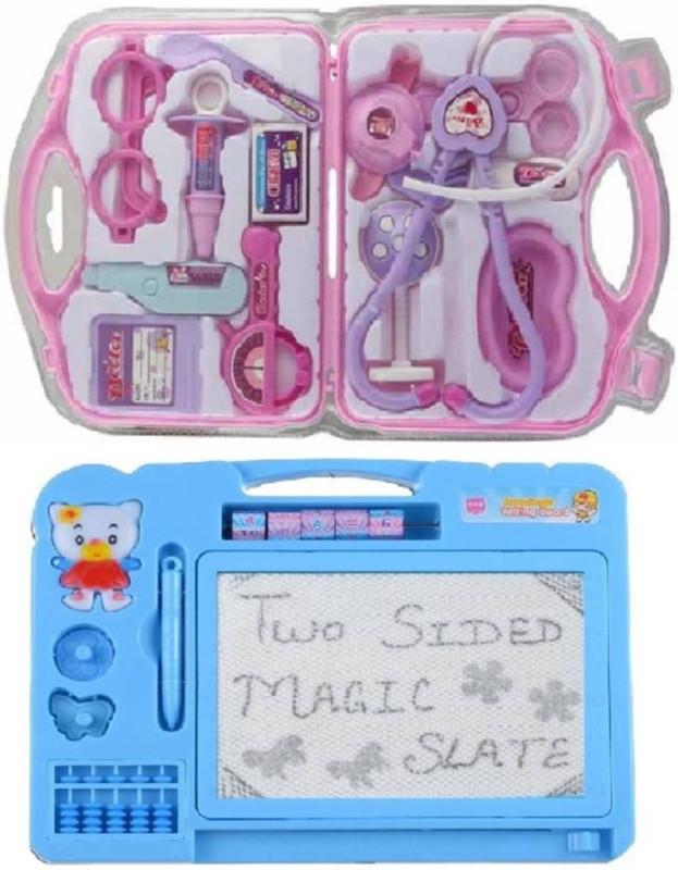 saburi Cute Pink Doctor Set And Education Learning Magic Blue Slate(Multicolor)