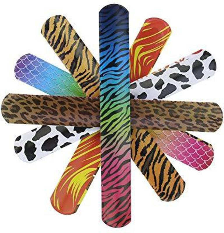 lieomo Animal/Heart Print Slap Bracelets Party Wrist Strap For Adult Teens Kids,Party Favors Pack,Assorted Colors (Pack Of 25)