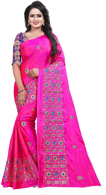 life store mart Embroidered Fashion Poly Silk Saree(Pink)