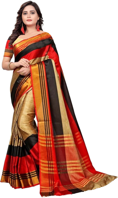 parth sarees Striped Fashion Tussar Silk Saree(Multicolor)