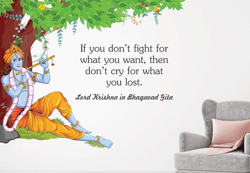 khirki Medium "Lord Krishna Flute Bhagavad Gita Quote" PVC Vinyl Wall  Sticker(Pack of 1)