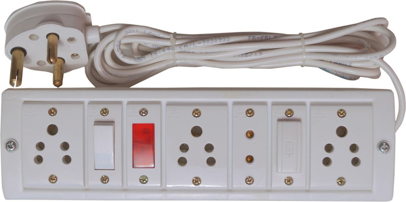 RUHAILA 3 ( 3 PIN )+1 (2 PIN)SOCKET+INDICATOR+FUSE WITH 4 METER HEAVY WIRE WITH 16 AMP PLUG 4 Socket Surge Protector(White)