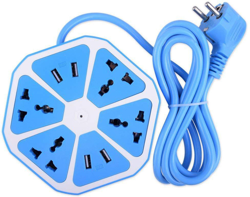 Riddhi Siddhi Crafts & Creations 4-Outlet With 4-USB Hexagon Creative Power Strip 4 Socket Surge Protector(Blue)