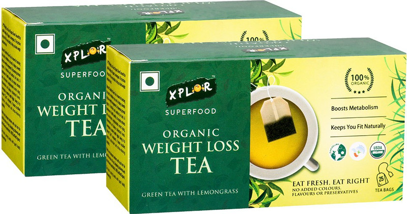 Xplor Organic Weight Loss Green Tea With Lemongrass (2 Packs of 25 Bags Each) Green Tea Bags Box(50 Bags)