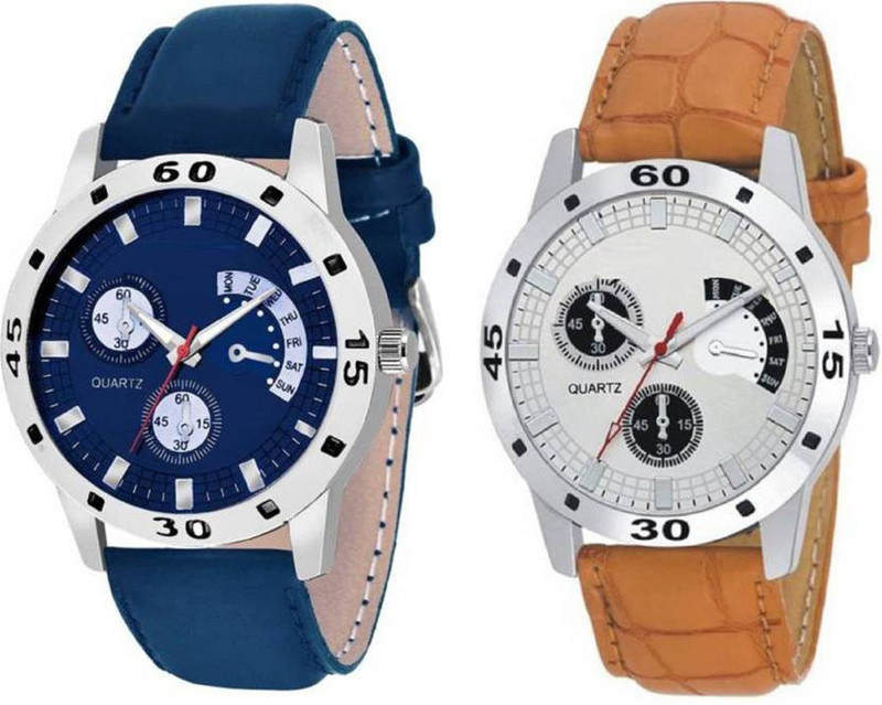 verge Stylish Cronograph Pattern Brown & Blue Leather Strap Watch - For Men Watch - For Boys Analog Watch  - For Men