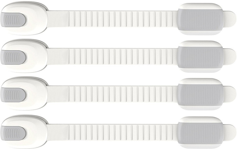 babycorner Baby Safety Locks Latch Child Safety Cabinet Locks Latches for Cabinet Drawers Appliances Cabinet Door Glasses Toilet Seat Fridge and Oven Adjustable Strap and Latch System (4 Pack)(Grey)