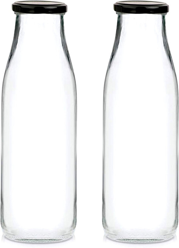 valuebazaar Milk, Water and Juice Glass Bottle with Air Tight Cap - 450 Ml (Set of 2) 450 Bottle(Pack of 2, Clear)