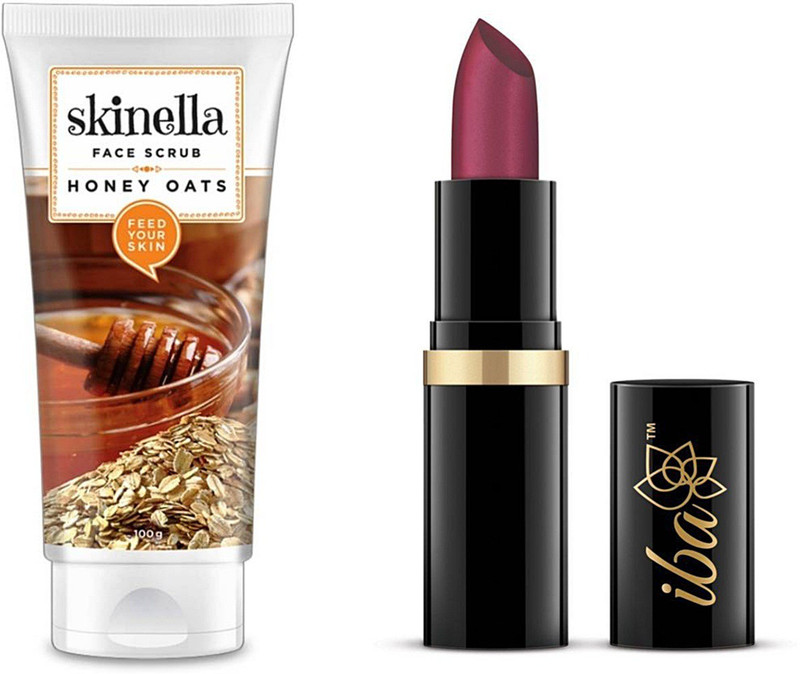 skinella Honey Oats Face Scrub and iba halal Moisturizing Lipstick Shade A10 plum pure combo(Set of 2)