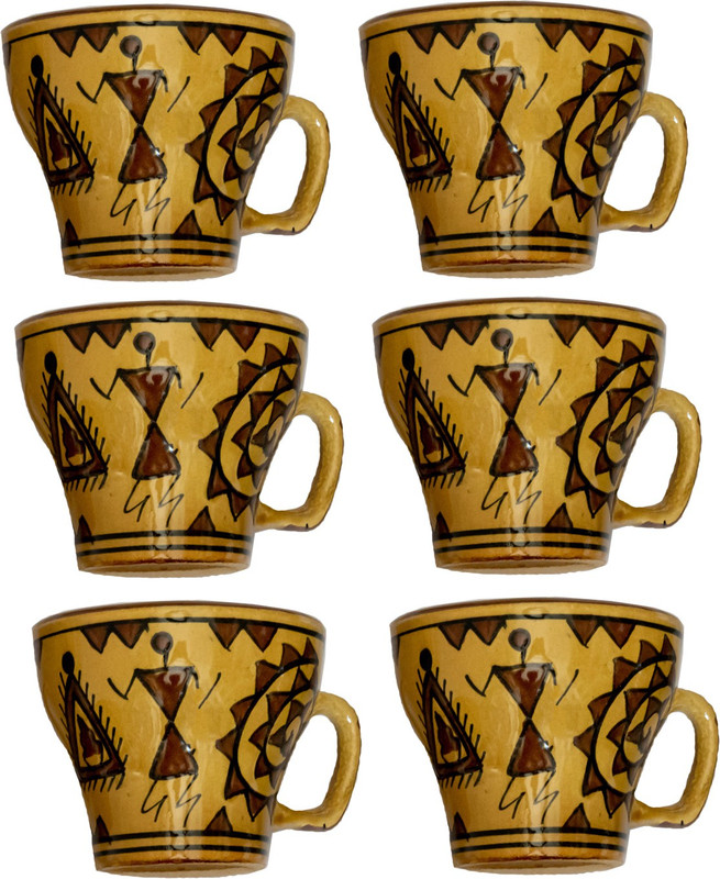 clayart9 designer brown tea set Ceramic(Brown, Pack of 6)