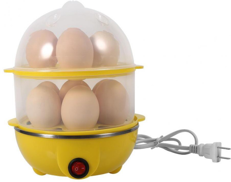 Zahuu Plastic and Stainless Steel 2 Layer Egg Boiler Cooker and Steamer with Steel Bowl PSAH-0140 Egg Cooker(14 Eggs)