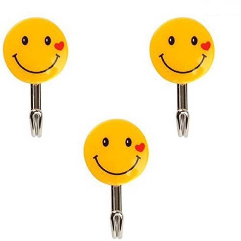 aanya Self Adhesive Smiley 1 - Pronged Hook (Multicolor Pack of 3) 1 - Pronged Hook(Yellow Pack of 3)