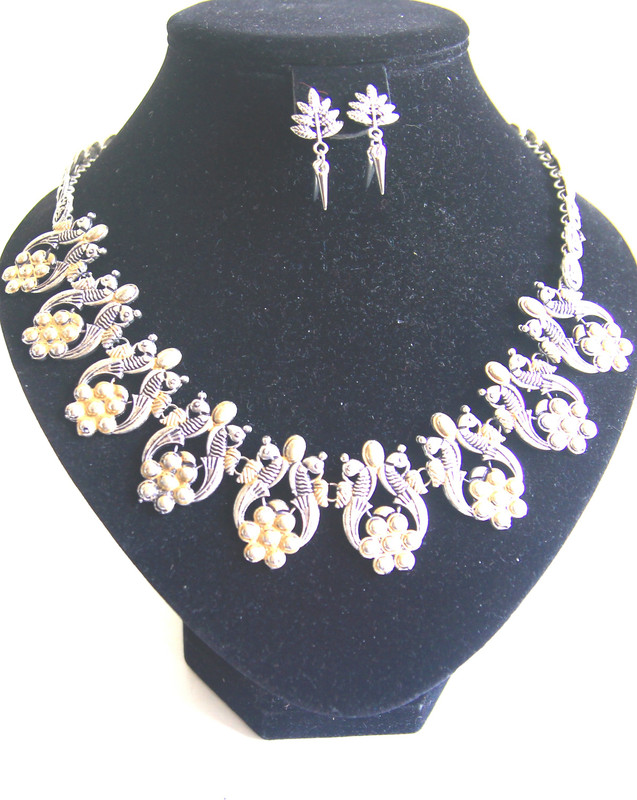 visage pink Oxidised Silver Jewel Set(Silver)
