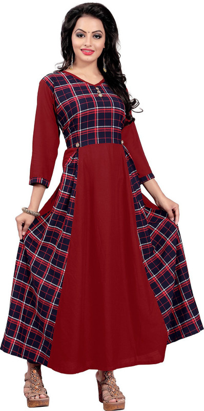sai duva art Casual Solid Women Kurti(Maroon)