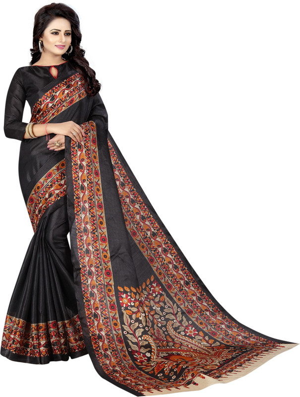 nakarani Printed Kanjivaram Art Silk Saree(Black)