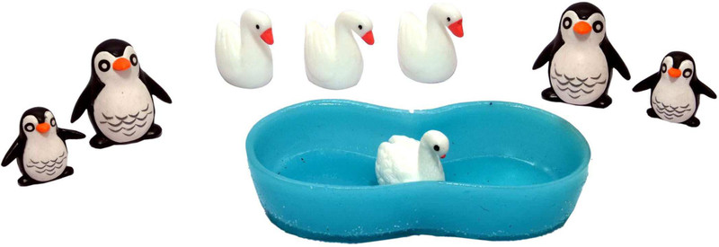 back garden nursery Miniatures Combo of 1 Big pond 8*3.5 cms., 4 Swan 2.2*2.2 cms., 2 Sets of 2 pcs.penguin 2.5*1.5 cms. each Decorative Showpiece  -  2.5 cm(Polyresin, Multicolor)